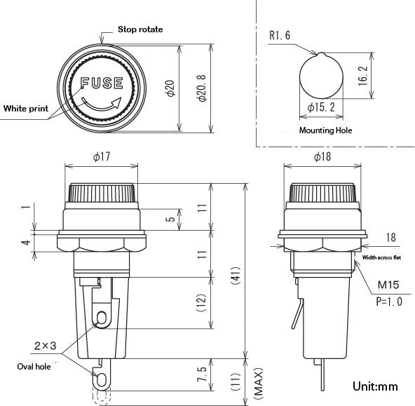 F-4000-B, Sato Parts 3AG Fuse Holder, Medium Profile Panel Mount w/Screw Cap
