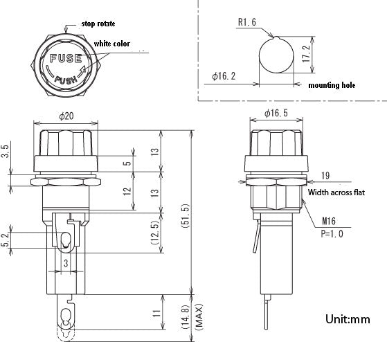 F-70, Sato Parts 3AG Fuse Holder Panel Mount with 1/4 Turn Fluted Knob