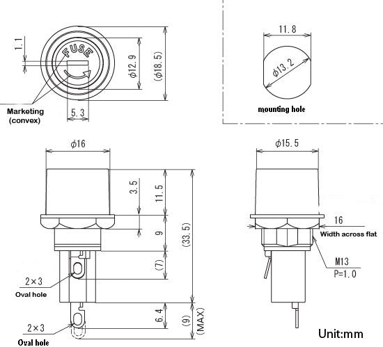 F-75, Sato Parts Metric (5mm x 20mm) Fuse Holder High Profile Panel Mount