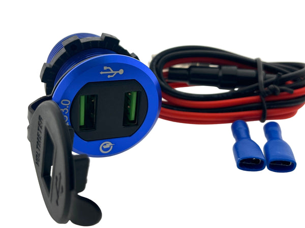USBAA42M-Blue. Qual Dual USB A 12/24V 36W 4.2A with Volt Meter