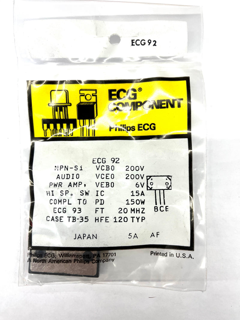 ECG92, 15A @ 200V NPN Silicon High Power Audio Transistor ~ TB-35 (NTE92)