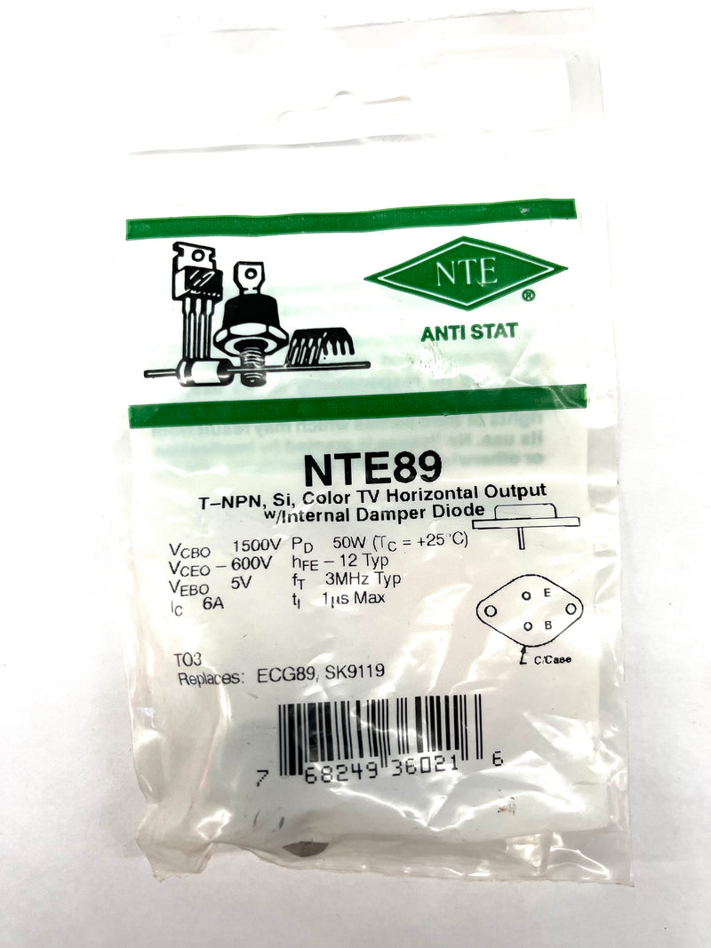 NTE89, 6A @ 1,500V NPN Silicon Transistor High Voltage Horizontal Output (ECG89)