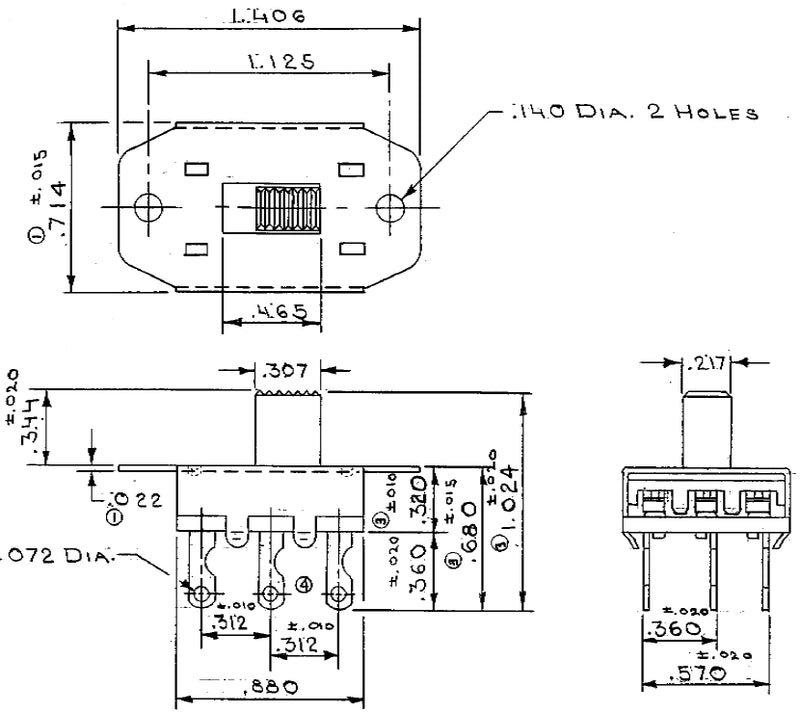 CW Industries GF-361-0000 3PDT ON-ON Slide Switch ~ 0.5A DC & 3A AC, 125V