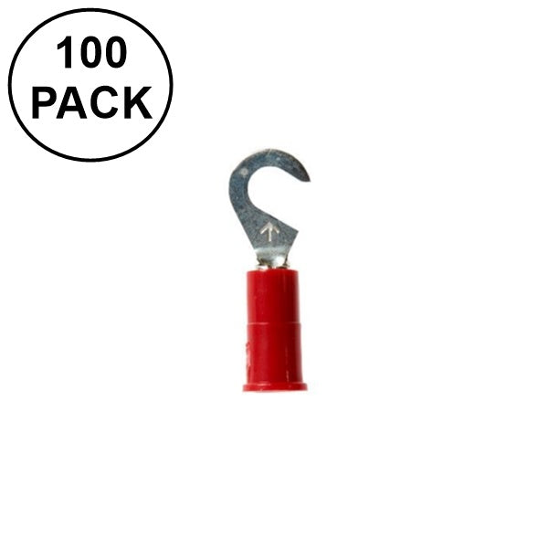 41-10-P-100PK, 100 Pack #8 Stud Red Insulated Hook Terminals for 22-18AWG Wire