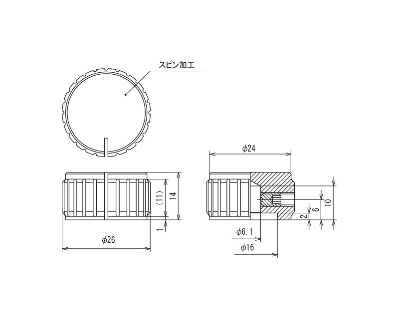 K-32, Sato Parts 6.0mm Shaft 26mm Ridged Aluminum Knob with Indicator Line