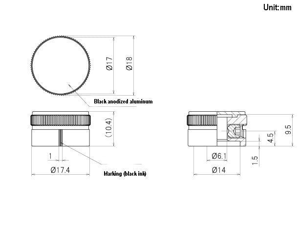 K-52-KE-3, Sato Parts 6.0mm Shaft, 18.0mm Splined Aluminum Knob with Line