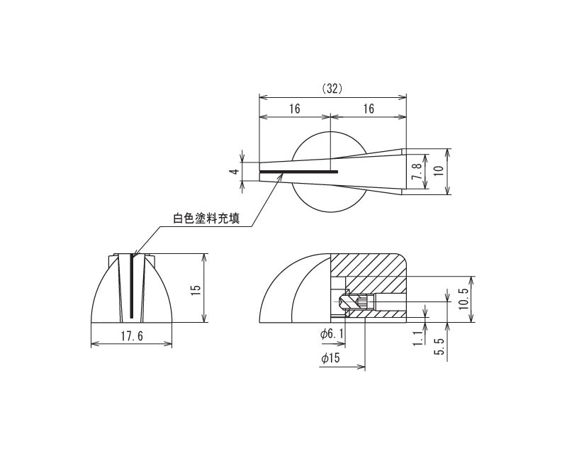 K-66, Sato Parts 6.0mm Shaft "Chicken Head" Pointer Knob with Indicator Line