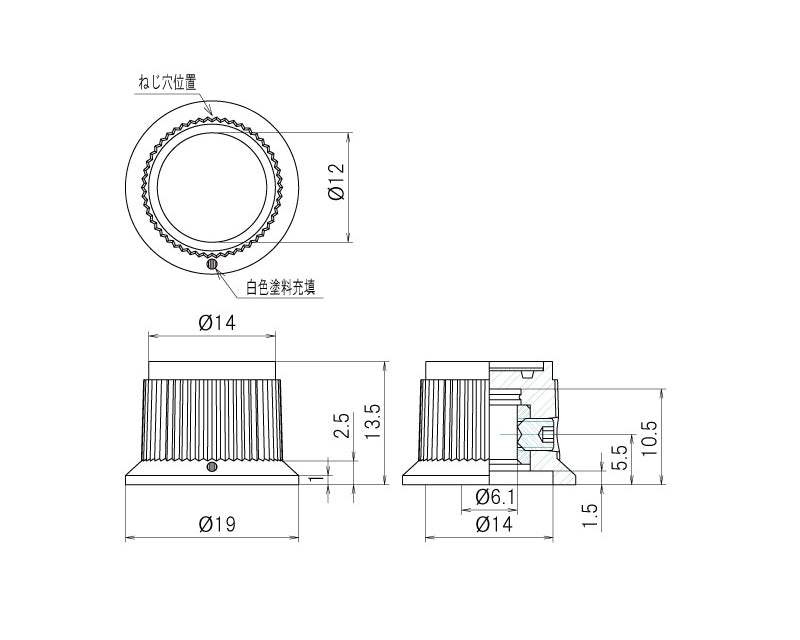 K-6, Sato Parts 6.0mm Shaft, Splined Plastic Body Knob with Inlay & Dot