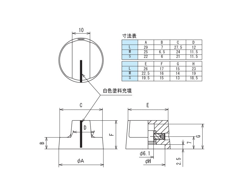K-90-M, Sato Parts (Medium) 6.0mm Shaft Bar Knob with Indicator Line