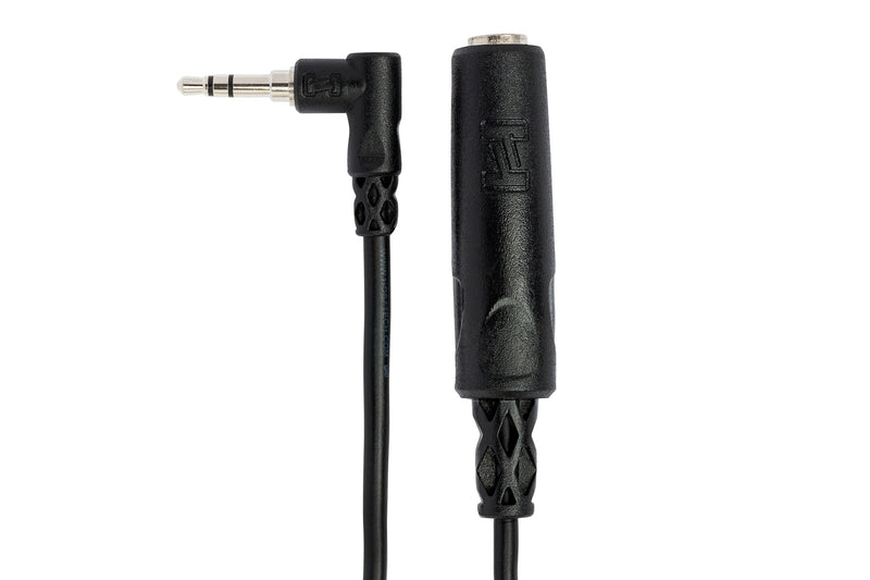 MHE-100.5, Hosa Headphone Adapter, 1/4 in TRS to Right-angle 3.5 mm, 6 in