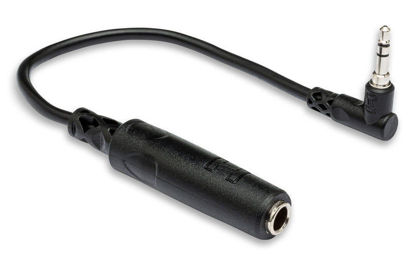 MHE-100.5, Hosa Headphone Adapter, 1/4 in TRS to Right-angle 3.5 mm, 6 in