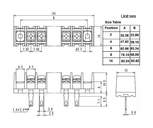 ML-40-S1AXF-10P, Sato Parts 10 Position Feed Through Terminal Block ~ 10A @ 250V