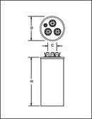 NTE MRRC440V7R5/55, 7.5uF and 55uF @ 440V AC, Dual Motor Run Capacitor