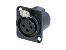 NC3FD-LX-BAG, Neutrik 3-Pole Female XLR Receptacle, Solder Cups, Black Metal Housing, Silver Contacts