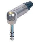 NP3RX, Neutrik 3-Pole Right-Angle 1/4" Professional Phone Plug, Nickel Contacts, Nickel Shell