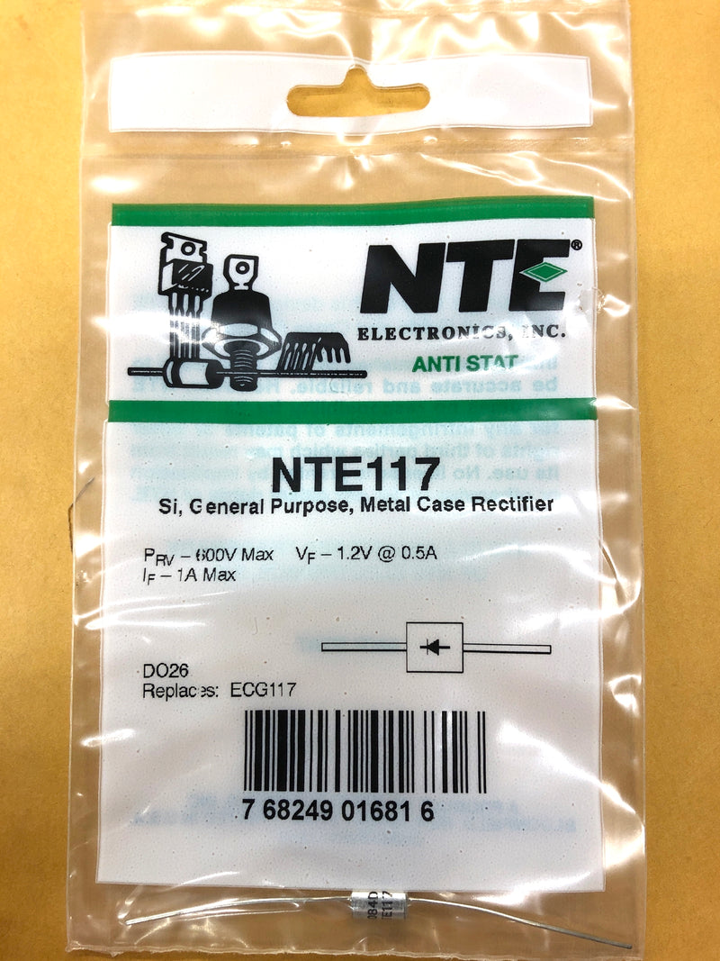 NTE117, 600V @ 750mA Silicon General Purpose Diode ~ DO-26 Metal Body (ECG117)