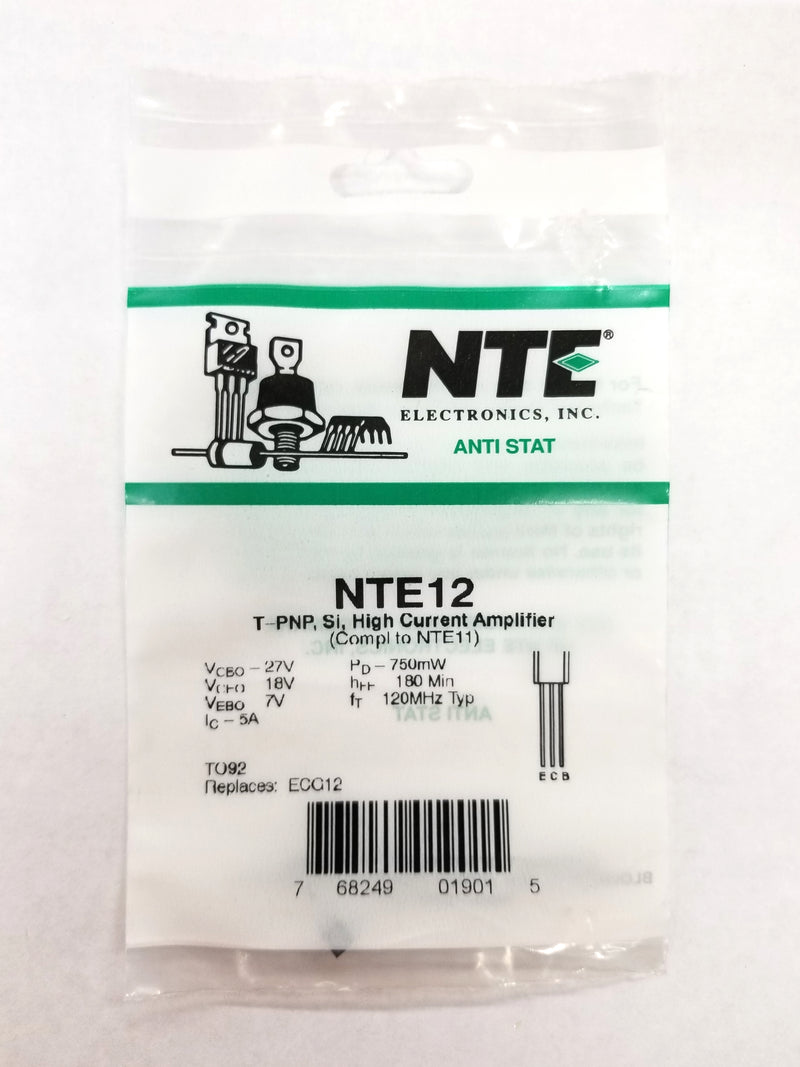 NTE12, 5A @ 27V PNP Silicon High Current Transistor ~ TO-92 (ECG12)