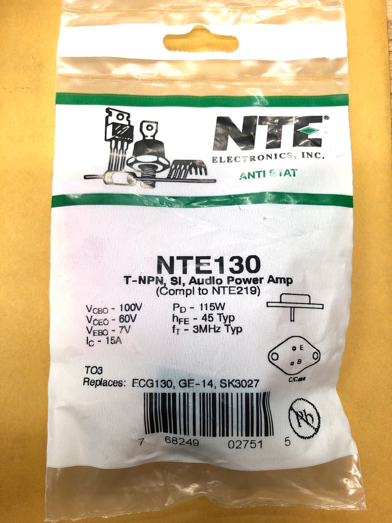 NTE130, 15A @ 100V NPN Silicon Transistor Power Audio & Switch ~ TO-3 (ECG130)