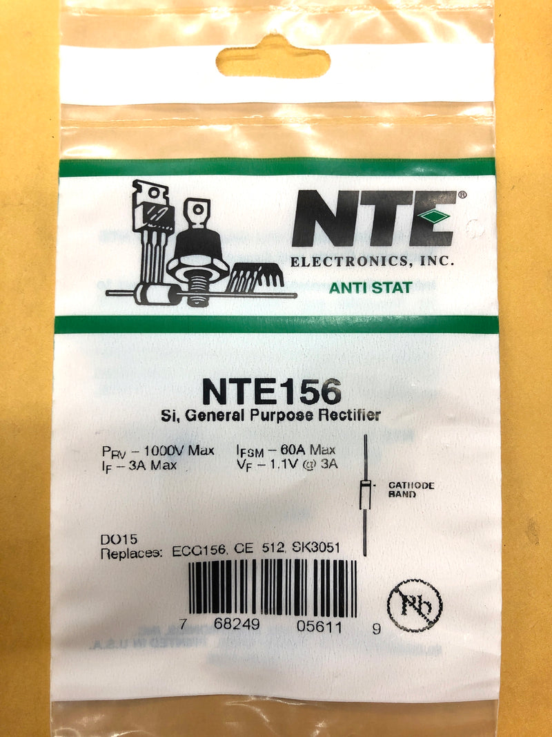 NTE156, 1KV PRV @ 3A General Purpose Rectifier Diode ~ DO-15 (ECG156)