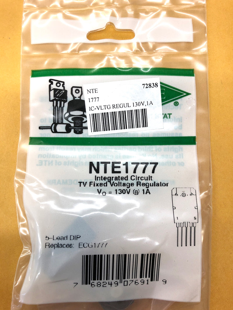 NTE1777, 130V @ 1A TV Fixed Voltage Regulator IC ~ 5 Pin Formed SIP (ECG1777)