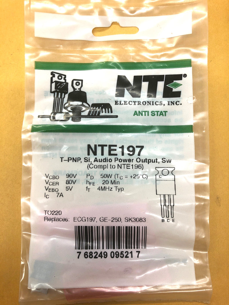 NTE197, PNP Silicon Transistor Audio Power Output & Switch ~ TO-220 (ECG197)