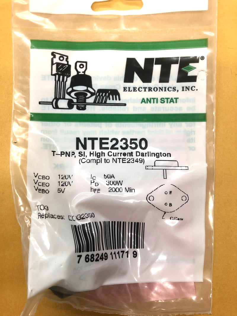 NTE2350, 50A @ 120V PNP Transistor Darlington Amp and Switch ~ TO-3 (ECG2350)
