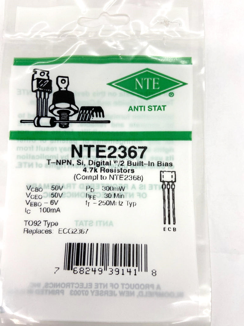 NTE2367 100mA @ 50V NPN Silicon Transistors w/ 4.7K Resistors ~ SP-92 (ECG2367)