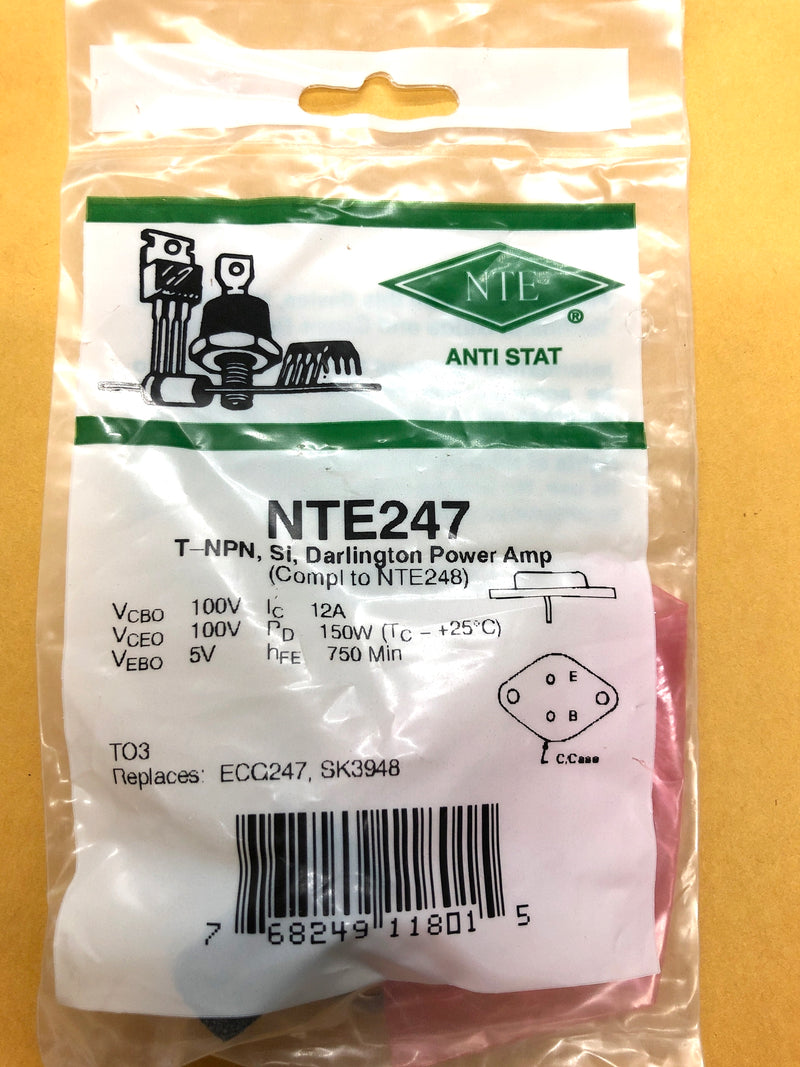 NTE247, 12A @ 100V NPN SiliconTransistor Power Darlington Amplifier ~ TO-3 (ECG247)