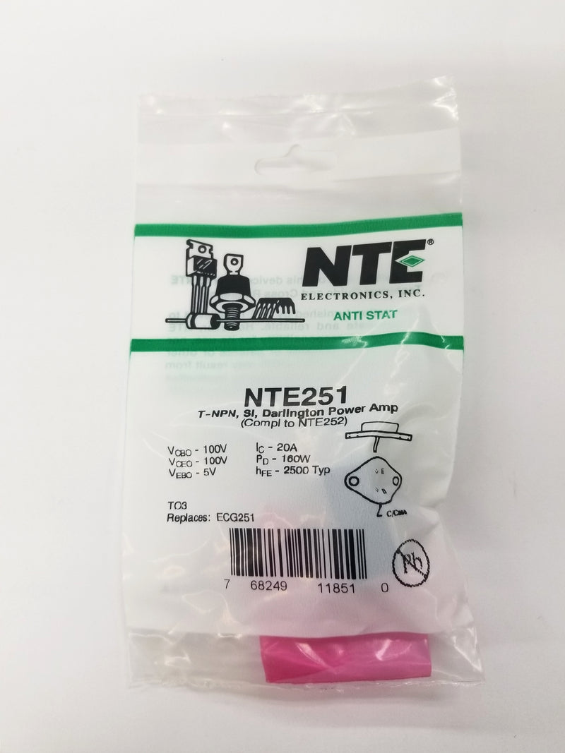 Transistor NTE NTE251 NPN Silicio Darlington 100V 20A - Contenitore TO-3 - Foto 3