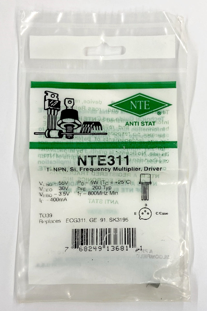 NTE311 NPN Silicon RF Transistor 55V@400mA, 1W Max ~ 800MHz. TO-39 (ECG311)