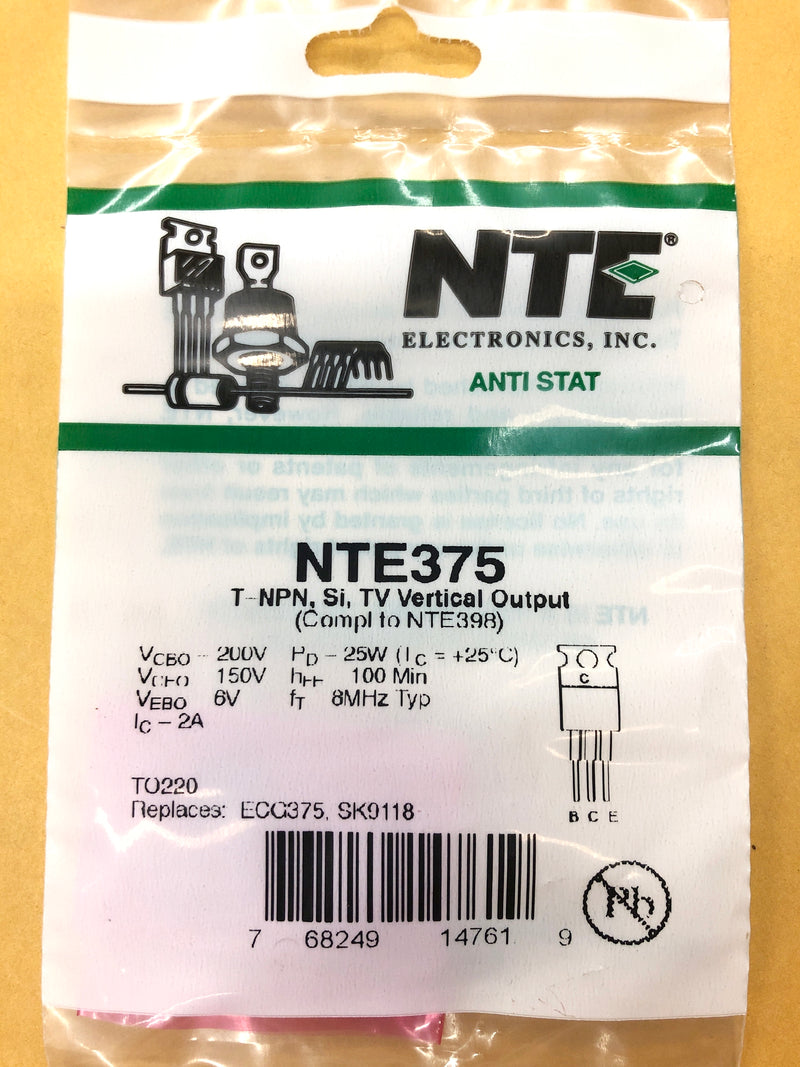 NTE375, 2A @ 200V NPN Silicon Transistor TV Vertical Output ~ TO-220 (ECG375)
