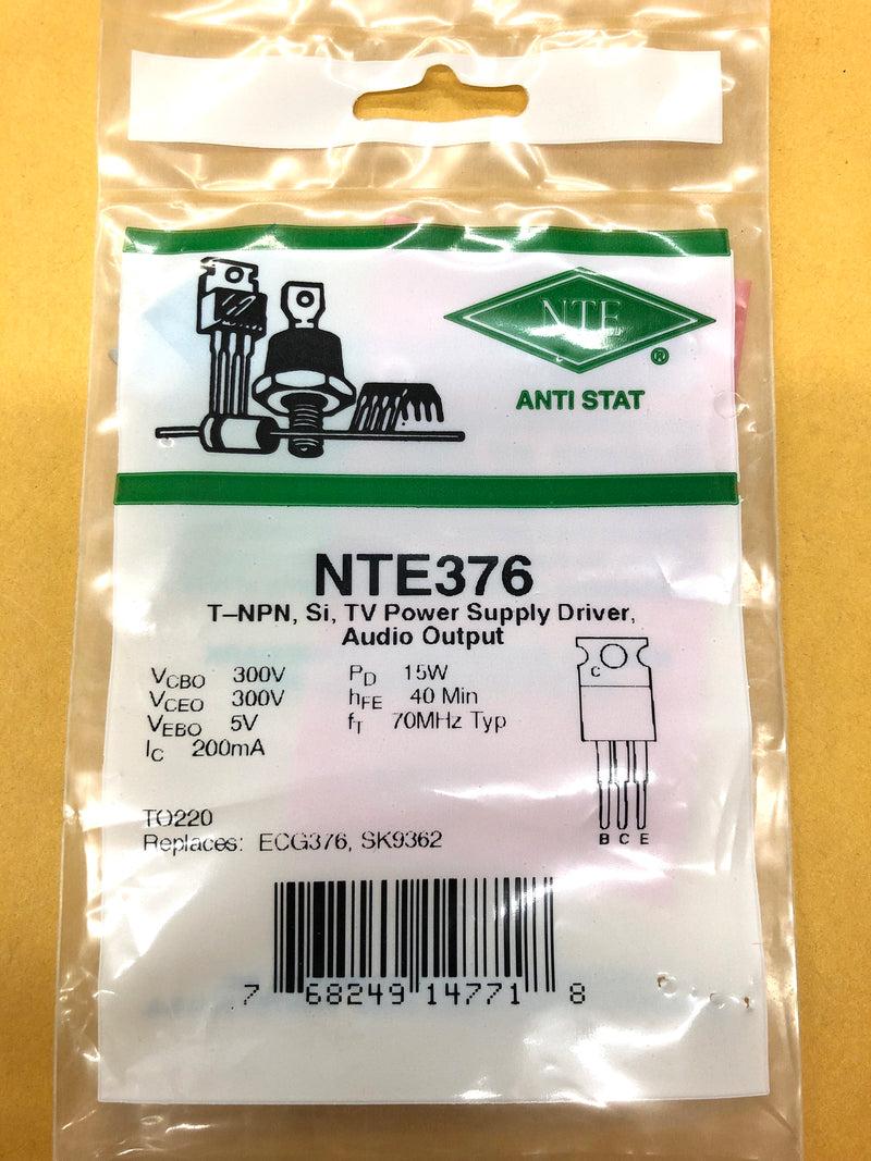 NTE376, NPN Silicon TV Power Supply Driver/Audio Transistor ~ TO-220 (ECG376)