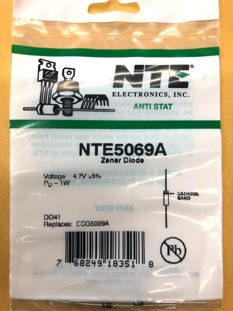 NTE5069A, 4.7V @ 1W Zener Diode 5% ~ DO-41 Axial Lead Case (ECG5069A)