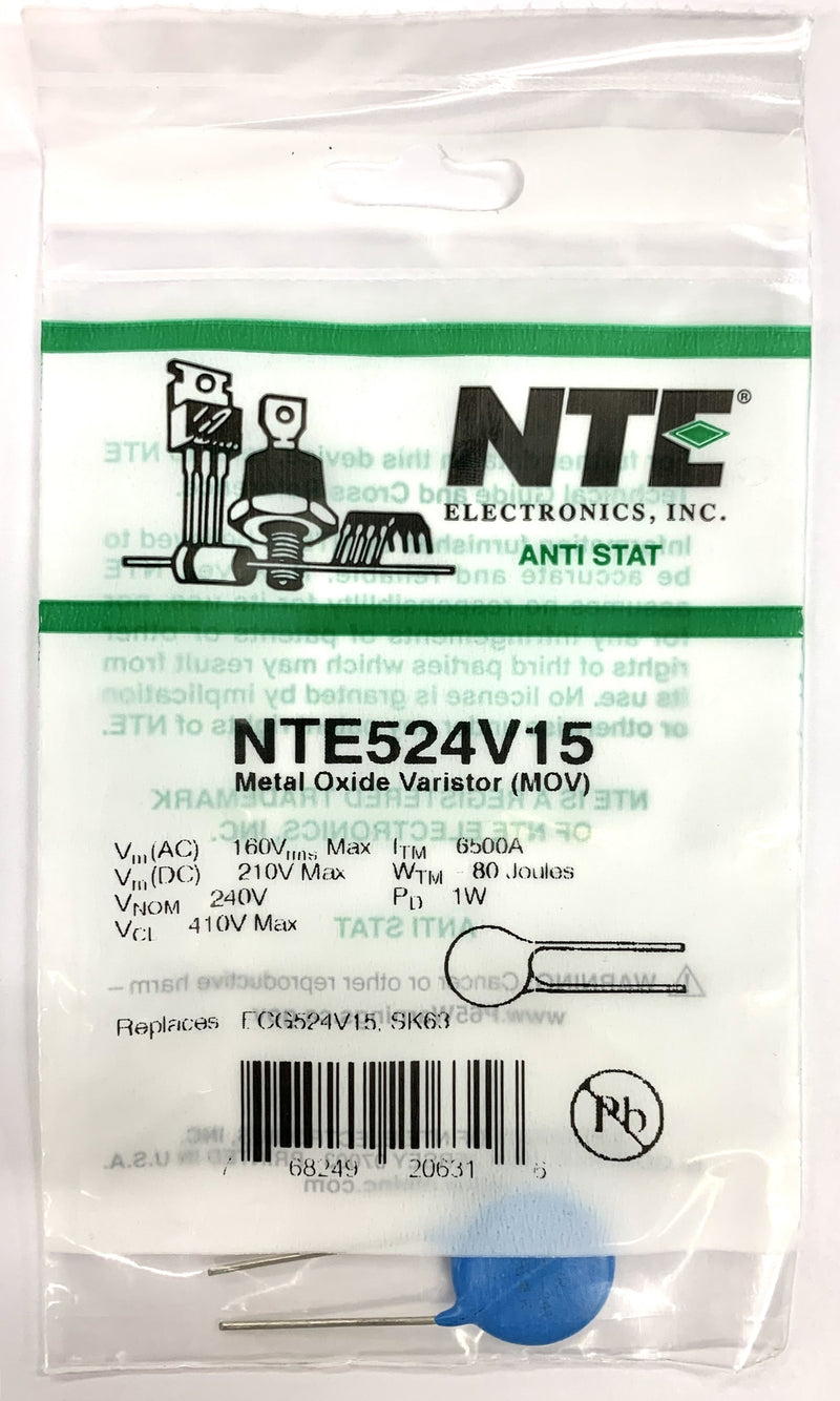 NTE524V15, 160V AC RMS MOV Metal Oxide Varistor ~ 23mm Diameter (ECG524V15)