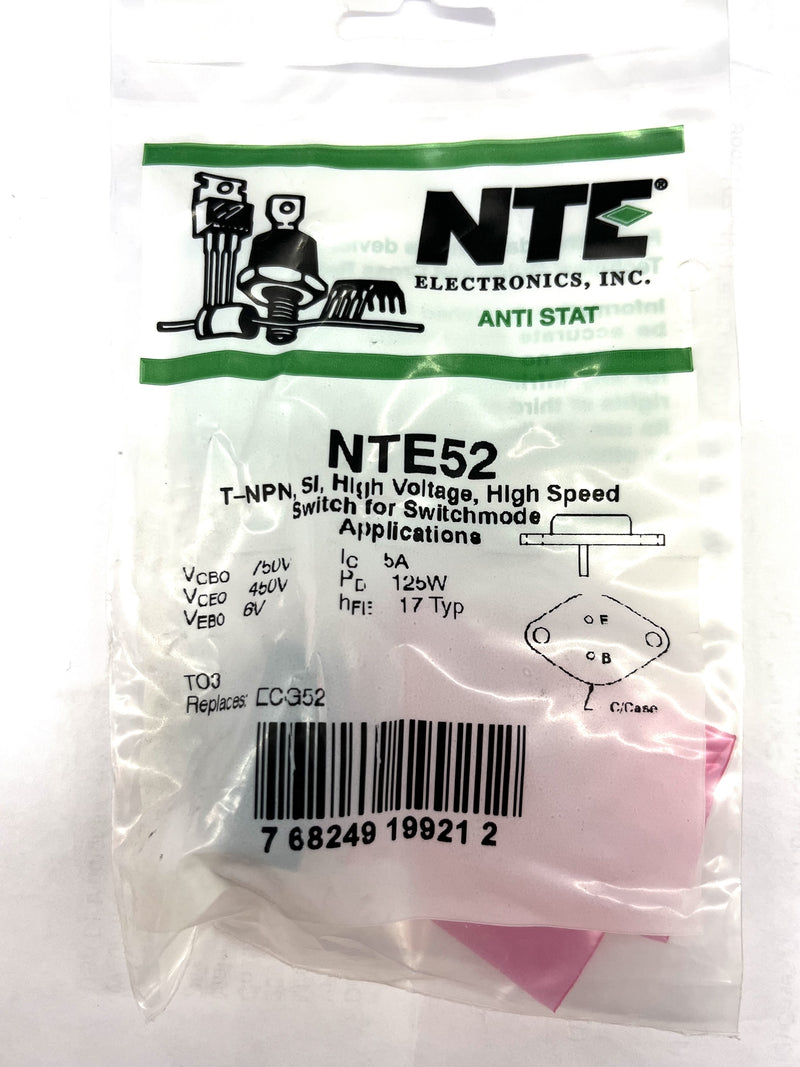 NTE52, NPN Silicon Transistor High Voltage, High Speed Switch ~ TO-3 (ECG52)