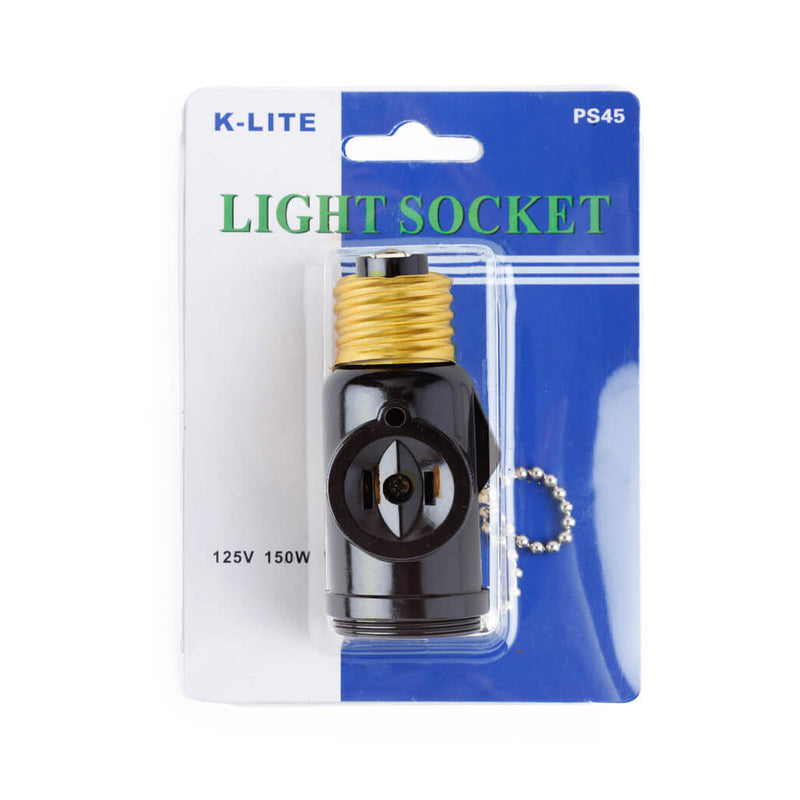 PS45BK, Uninex Light Socket with Pull Chain Switch and 2 AC Electrical Sockets