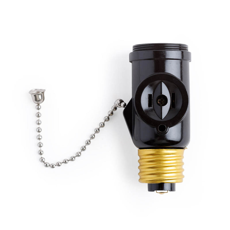 PS45BK, Uninex Light Socket with Pull Chain Switch and 2 AC Electrical Sockets