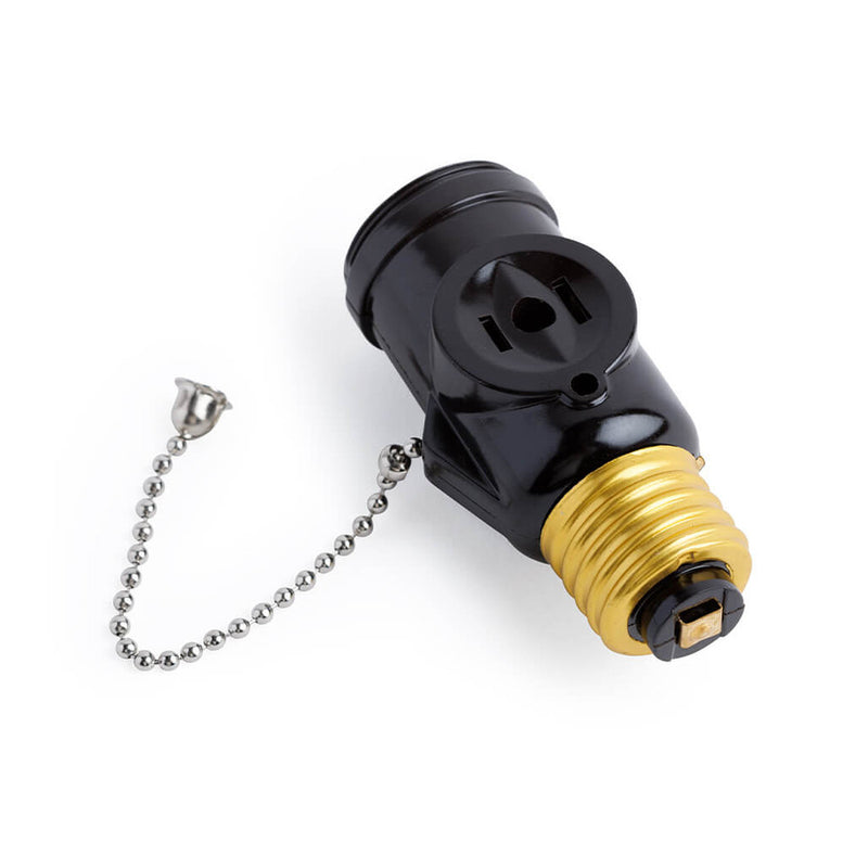 PS45BK, Uninex Light Socket with Pull Chain Switch and 2 AC Electrical Sockets