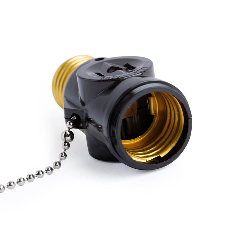 PS45BK, Uninex Light Socket with Pull Chain Switch and 2 AC Electrical Sockets