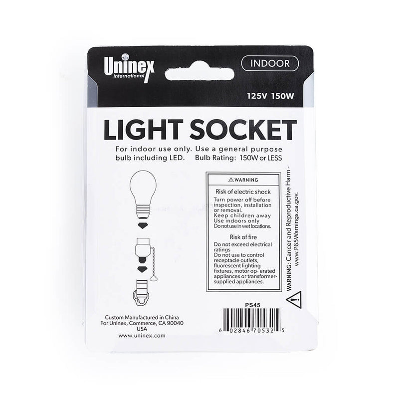 PS45BK, Uninex Light Socket with Pull Chain Switch and 2 AC Electrical Sockets