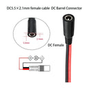 PWR5521F-4PK, MVO 4 PACK of 2.1mm DC Power Terminal Cables, 18AWG 8 Inch with Female Barrel Connector for CCTV Camera, DVR, LED Light, Power Supply (Red & Black Wires)