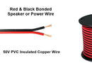 50FT Roll 20 Gauge 2 Conductor Red & Black Bonded Copper Power or Speaker Wire
