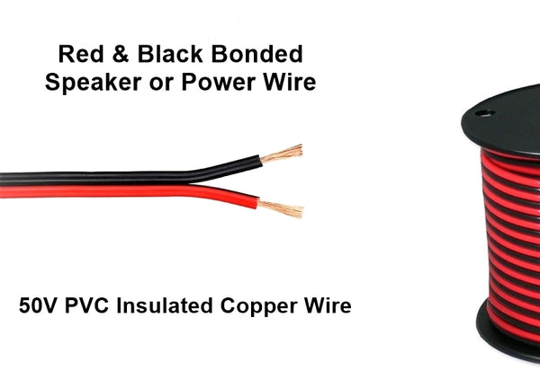 50FT Roll 18 Gauge 2 Conductor Red & Black Bonded Copper Power or Speaker Wire