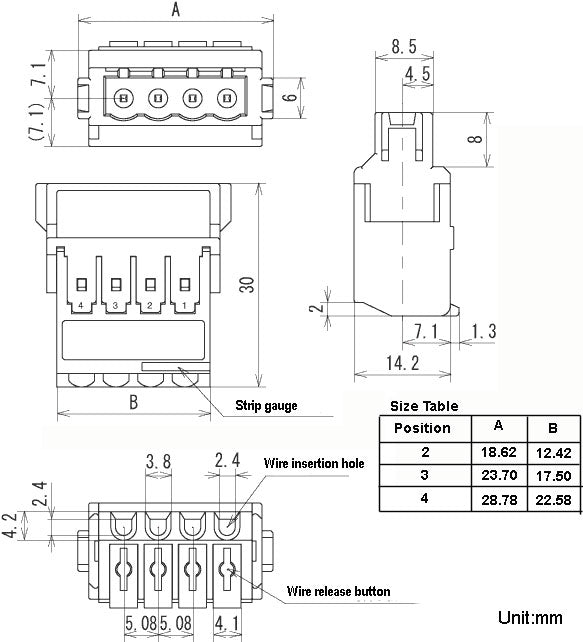SL-4500-AJ-2PB, Sato Parts 2 Male Pin Screwless, Latching Terminal Jack