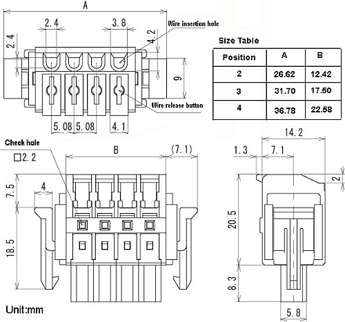 SL-4500-AP-2PB, Sato Parts 2 Female Pin Screwless, Latching Terminal Plug