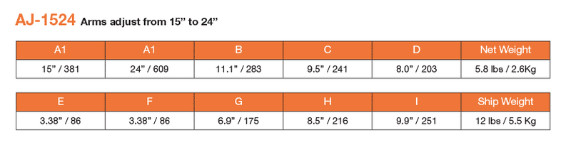 AJ-1524-BT, Adaptive Technologies Group Adjustable Width (15"-24") Wall & Ceiling Mount Speaker U-Bracket, 60Lb WLL (Pair)