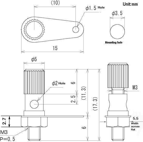 T-15, Sato Parts 5.0mm Diameter Chrome Binding Post for 26-16AWG Wire