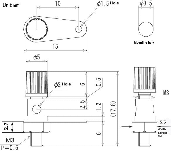 T-16-B, Sato Parts 5.0mm Diameter Black Knob Binding Post for 26-16AWG Wire