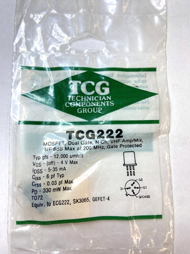 TCG222, 6mA to 30mA @ 30V VHF RF/IF N Channel MOSFET Transistor ~ TO-72 (ECG222)