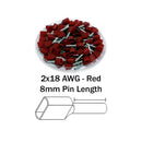 TWIF18-R15.1, Red 18 AWG Twin Wire Ferrules 8mm Pin ~ 500 Pieces